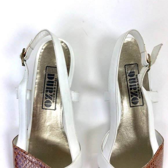 SALE ! Vintage Croc Leather Strappy Wedge Sandals - Picture 5 of 8